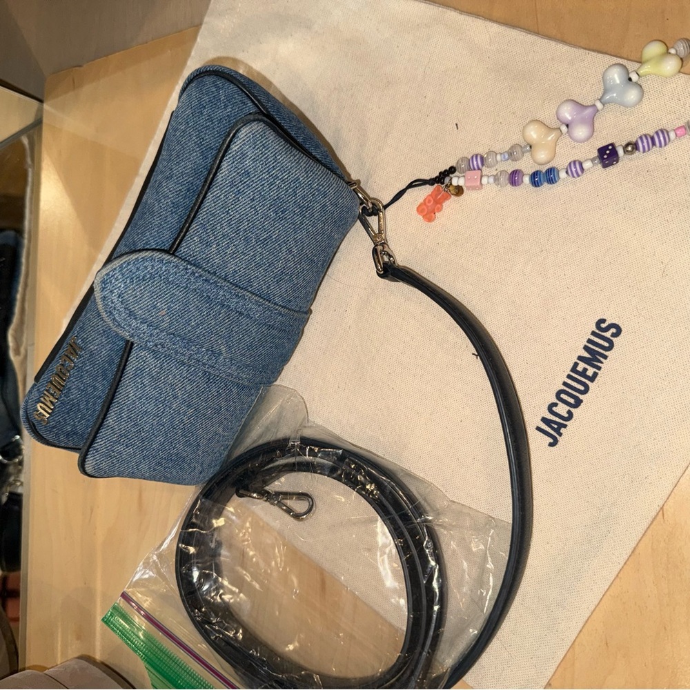 Jacquemus Denim Blue Le Chiquito Crossbody Bag with Black Trim